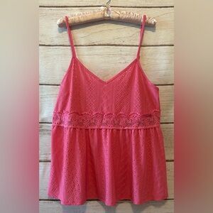SHEIN Curve Women's Pink Lace Cami Size  1XL  Coral Pink Eyelet Summer Spring